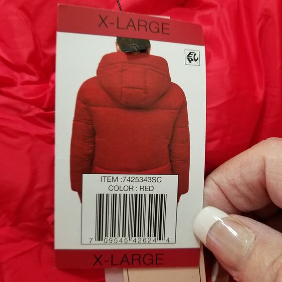 BCBGeneration Premium Performance Womens Red Hooded Puffer Coat Jacket Zip X LG - Picture 14 of 16